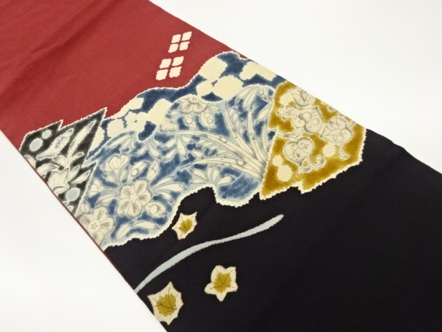 縮緬地辻ヶ花開き名古屋帯（額縁仕立て）